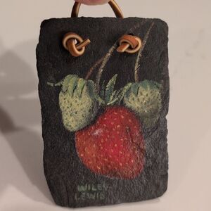 Handcrafted Mini Strawberry Slate Wall Art Signed By Wiley Lewis Vintage